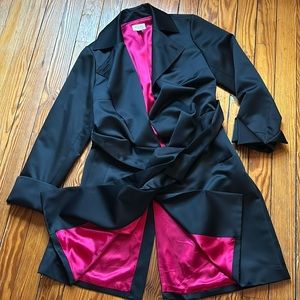 Talbots Silky Black with Pink Lining Long Jacket size L